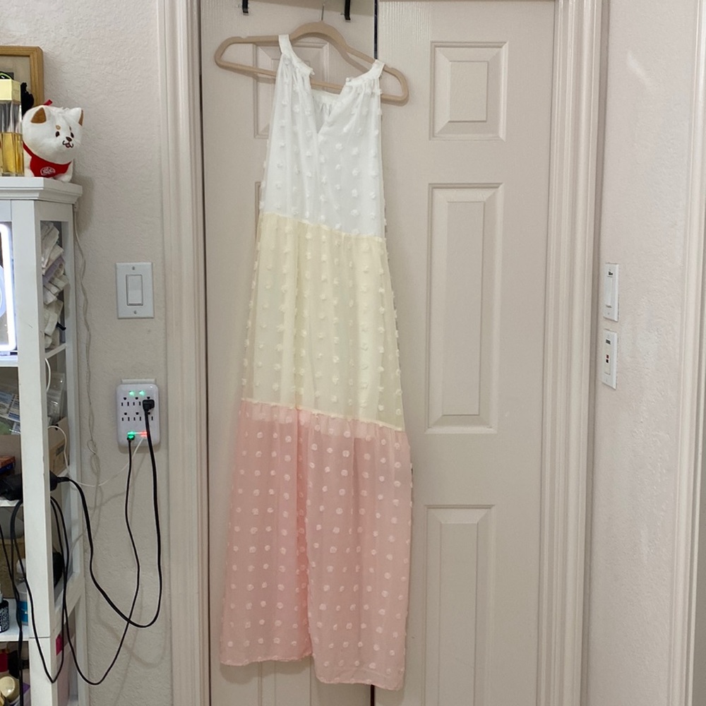 Maxi pink cream and white dress